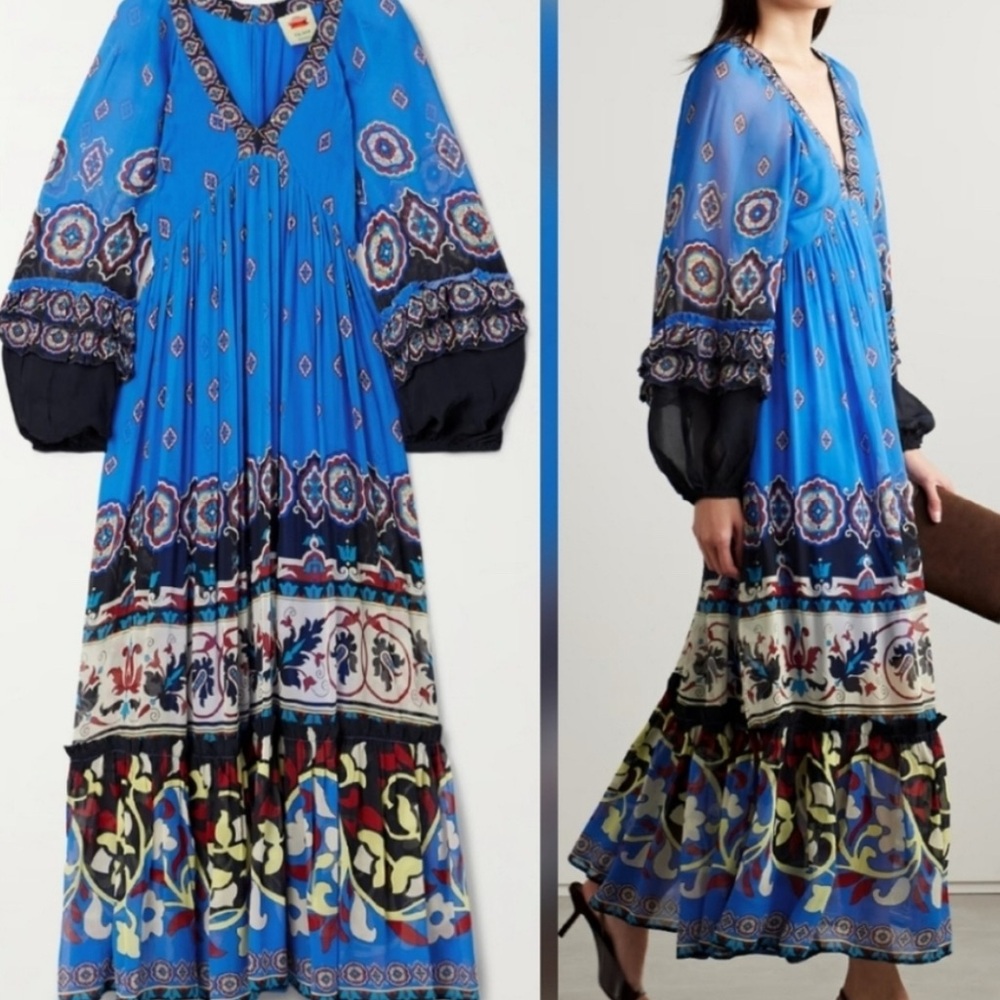 FARM Rio Blue Patterned Long Sleeve Dress - Picture 4 of 15